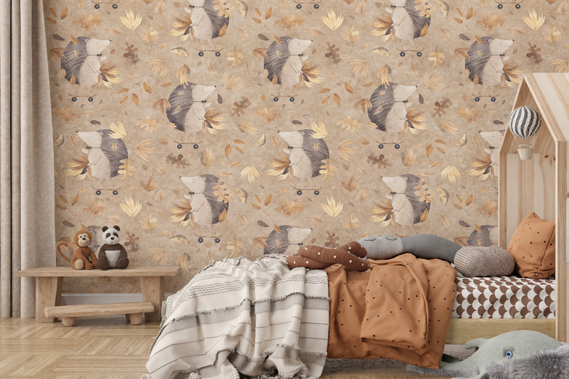 Autumn Hedgehog Adventure Kids Wallpaper