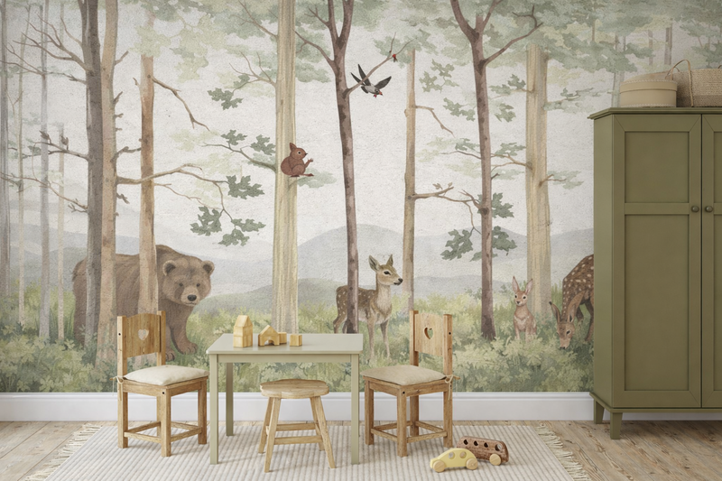 Little Forest Friends Watercolor Tones Mural