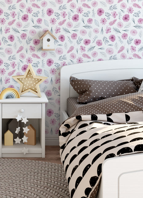 Kid's Wallpaper with Watercolor Flowers