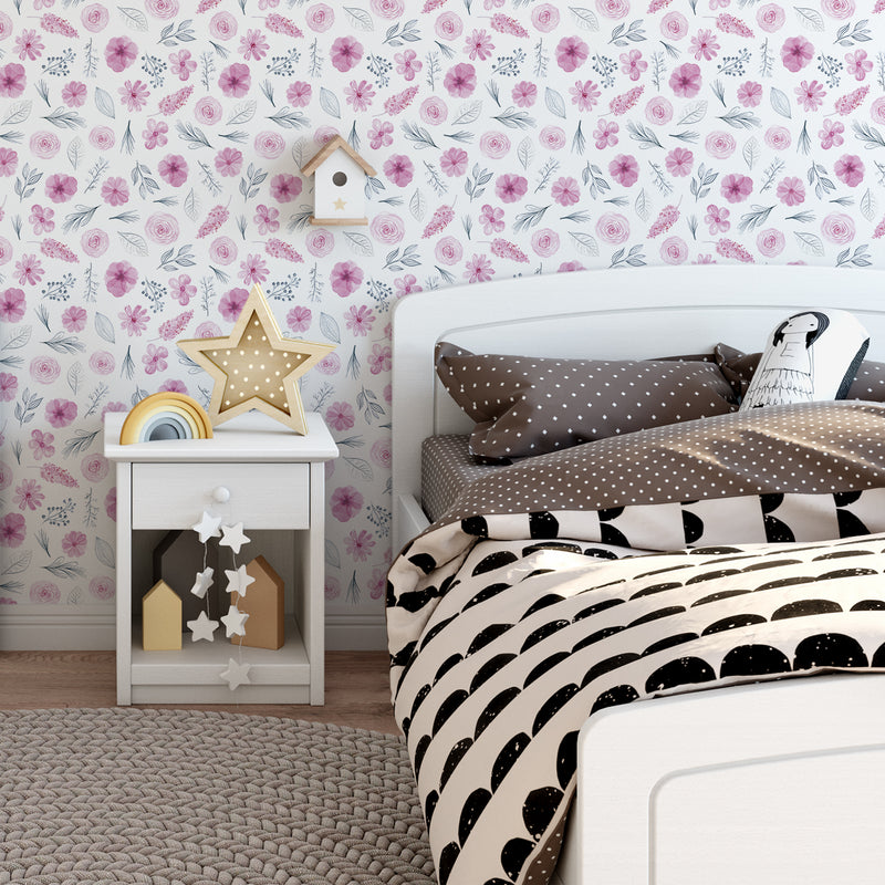 Kid's Wallpaper with Watercolor Flowers
