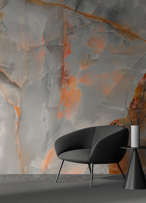 Marble Wallpaper with Dynamic Orange Veining