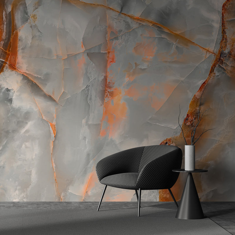 Marble Wallpaper with Dynamic Orange Veining