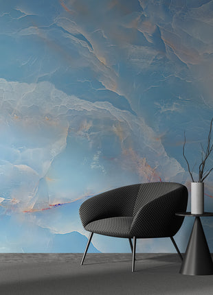 Marble Sky Celestial Blue Wallpaper with Luminous Veins