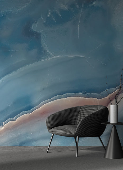 Sea of Serenity Undulating Blue Wallpaper with Pearly Veins