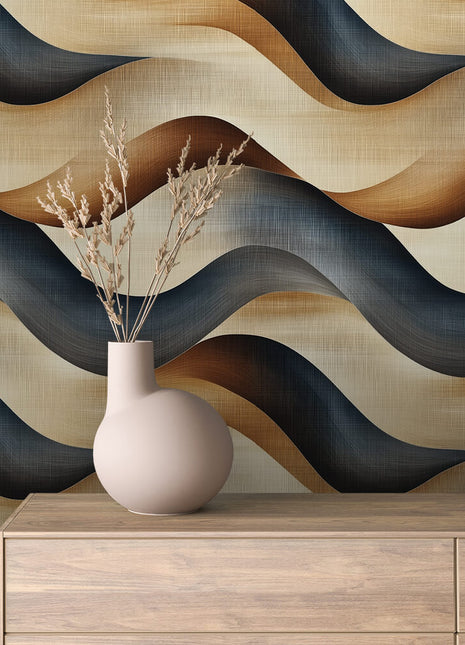 Wallpaper Modern Abstract Print in Blue & Beige