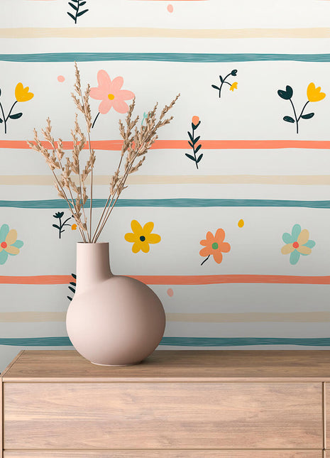 Floral Stripes – Charming Horizontal Stripe Wall Mural