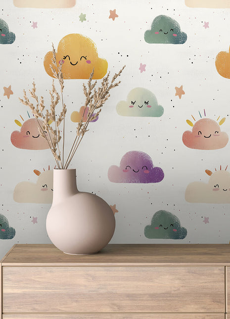 Happy Clouds – Colorful and Whimsical Kids Room Wallpaper
