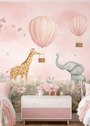 Pink Mural Dreamy Balloon Safari