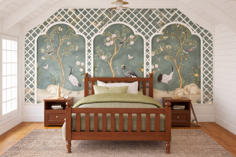 Elegant Chinoiserie Garden Panels Mural