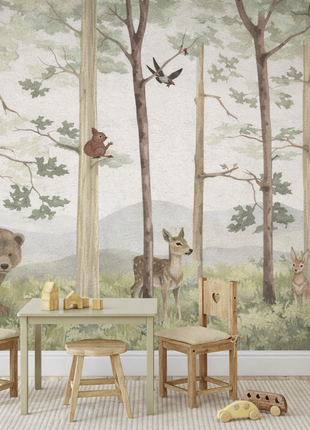 Little Forest Friends Watercolor Tones Mural
