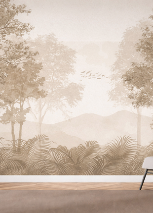 Beige Tropical Forest Mural