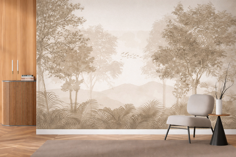 Beige Tropical Forest Mural