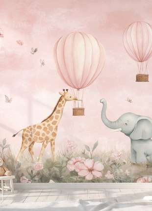Pink Mural Dreamy Balloon Safari