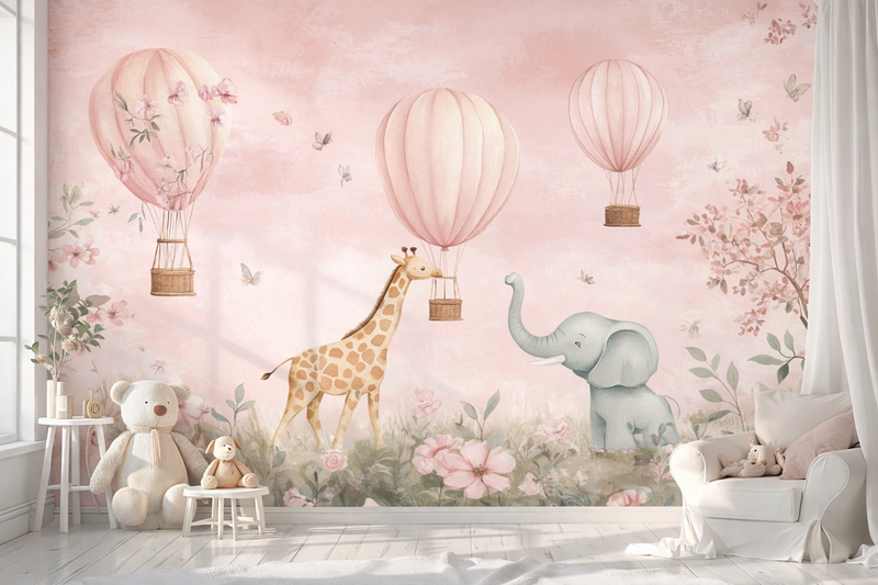 Pink Mural Dreamy Balloon Safari