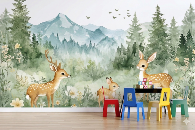 Woodland Deer Forest Mural Wallpaper