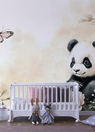 Vintage Panda Dreams Peel & Stick Wallpaper with Soft Tones & Classic Charm