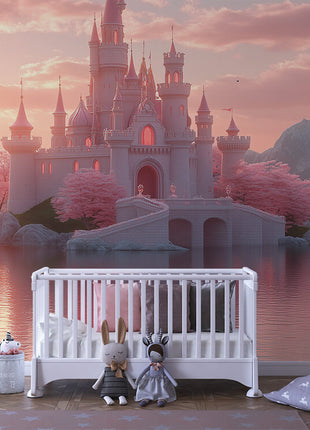Dreamy Lake Castle – Enchanted Peel & Stick Wallpaper for Children