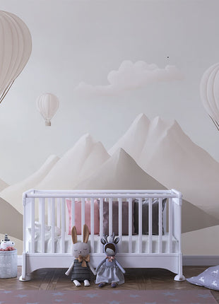 Soft Sky Adventure – Balloons & Mountains Peel & Stick Wallpaper