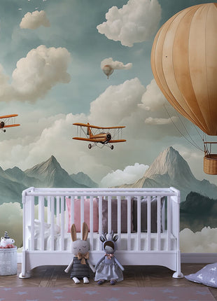 Cloudy Mountains & Balloons – Magical Wall Mural