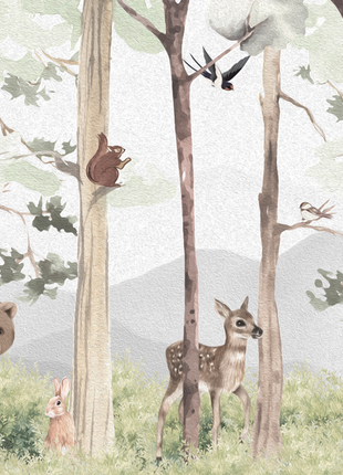 Little Forest Friends Watercolor Tones Mural