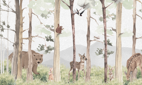Little Forest Friends Watercolor Tones Mural